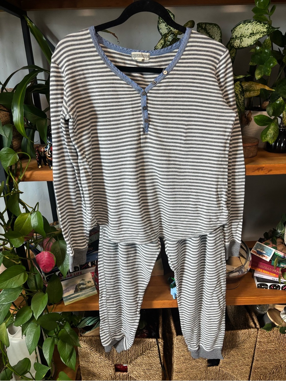 P.J. Salvage Blue & White Striped Kids Pajama Set | Small